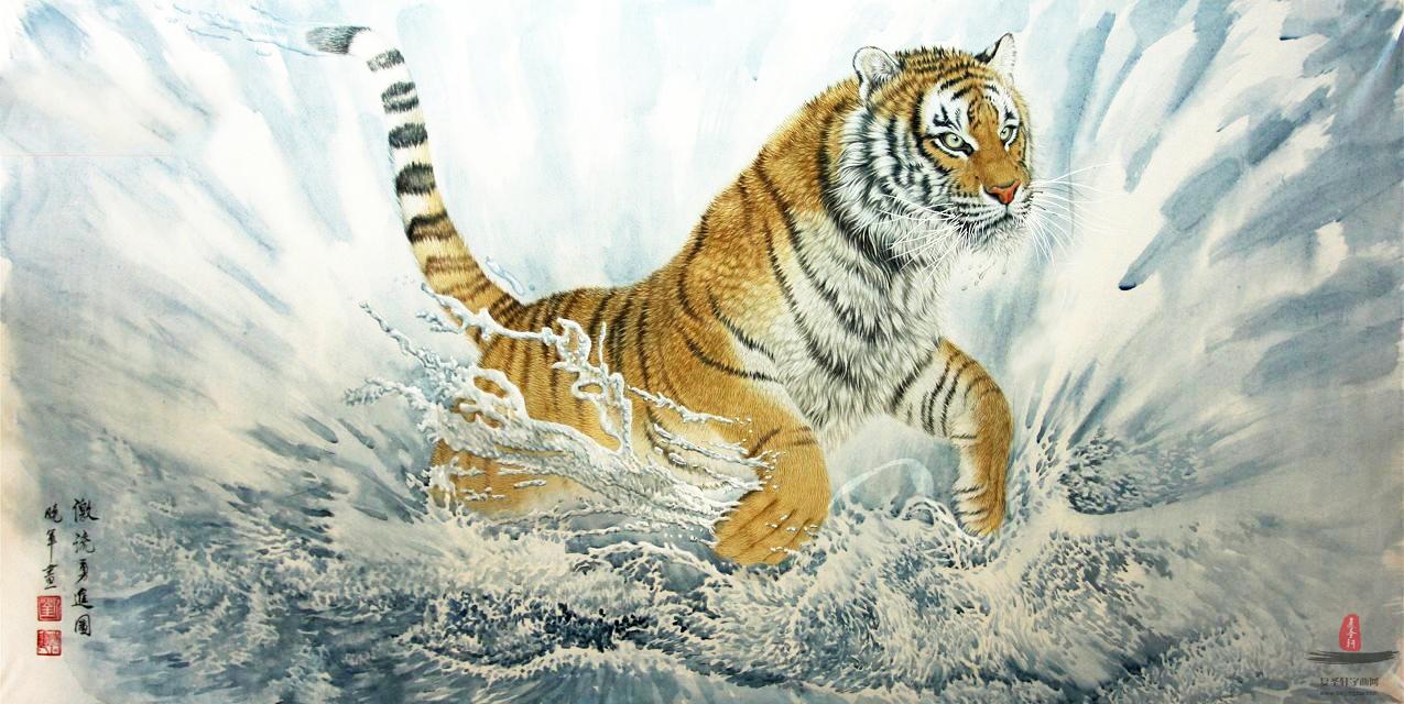 刘晓军动物画 《激流勇进图》